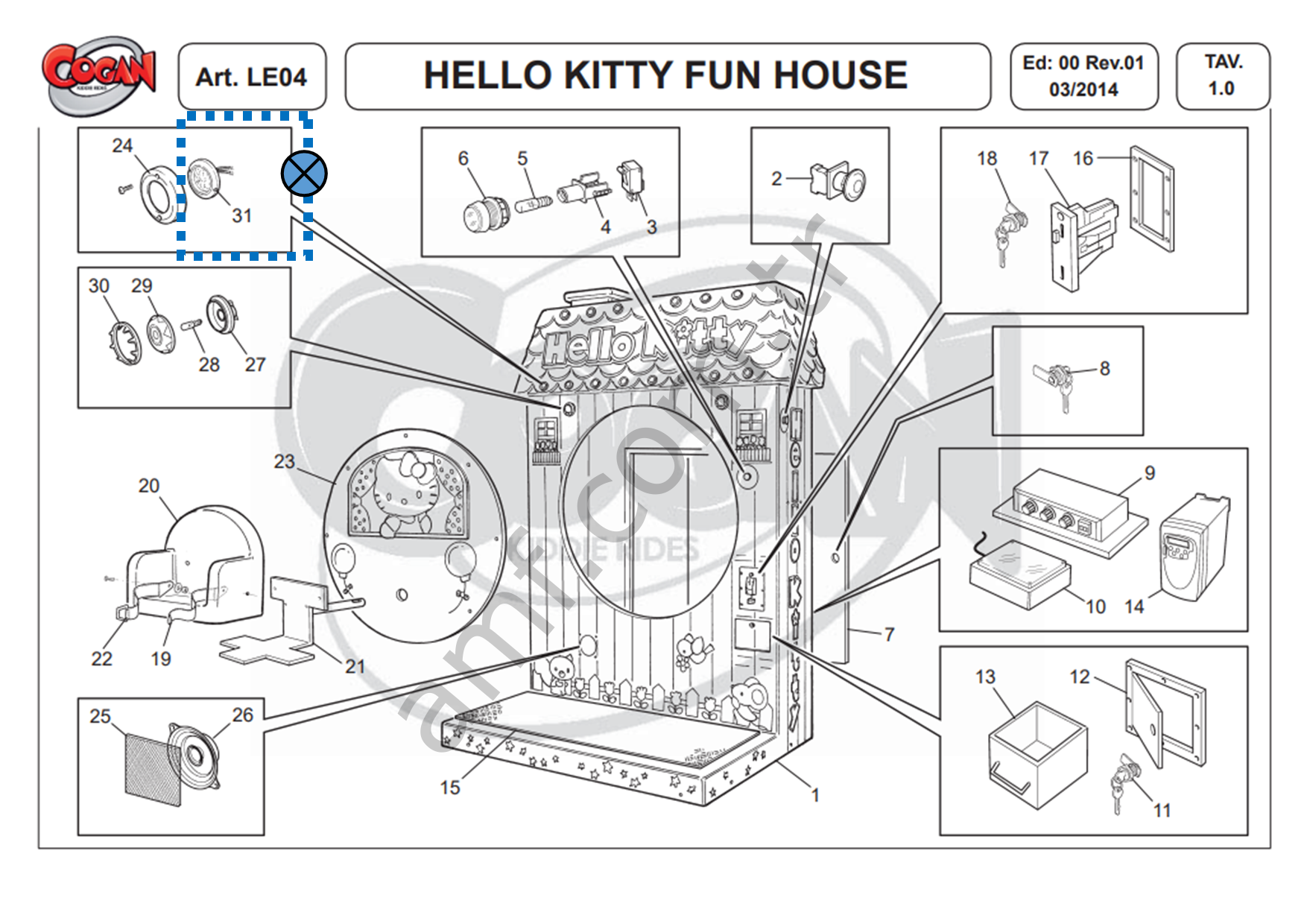 Nr.10 Complete Upper Led Hello Kitty Fun House, Üst Led Lamba Seti