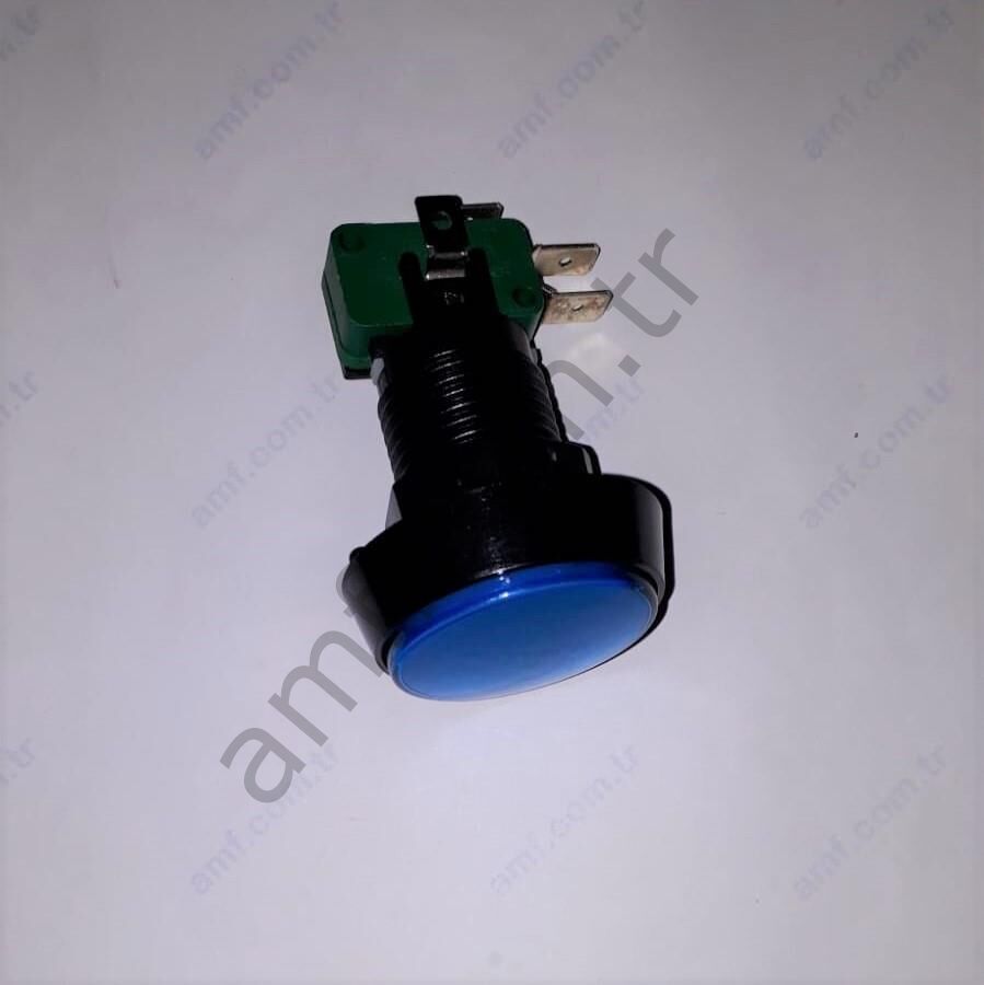44mm Çap Push Buton Düz_IC180J Mavi Buton, 45mm Mavi Düz