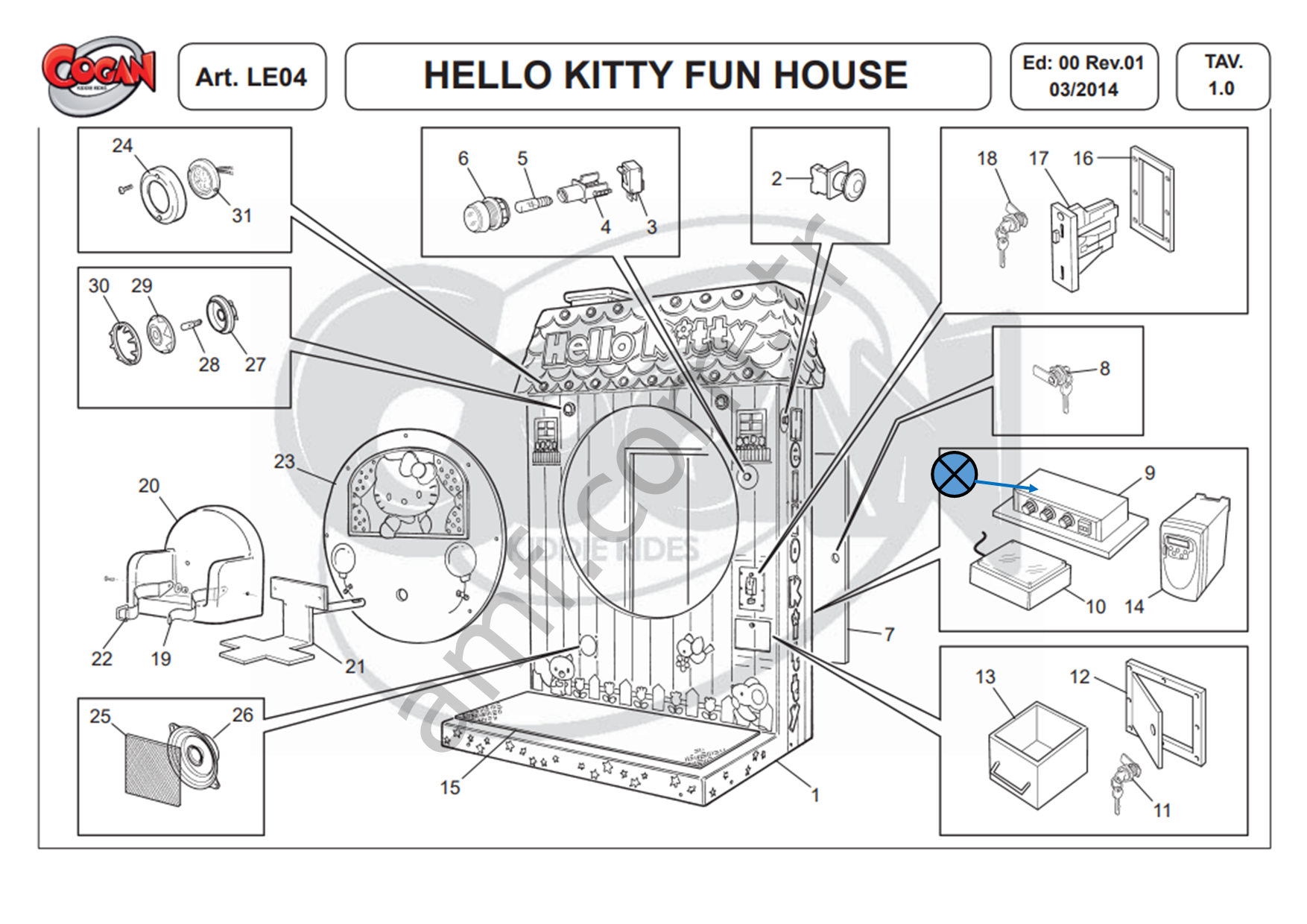 Cogan, Hello Kitty Fun House N.01 Pcb Board_ Hello Kitty Fun House, Kontrol Kutusu