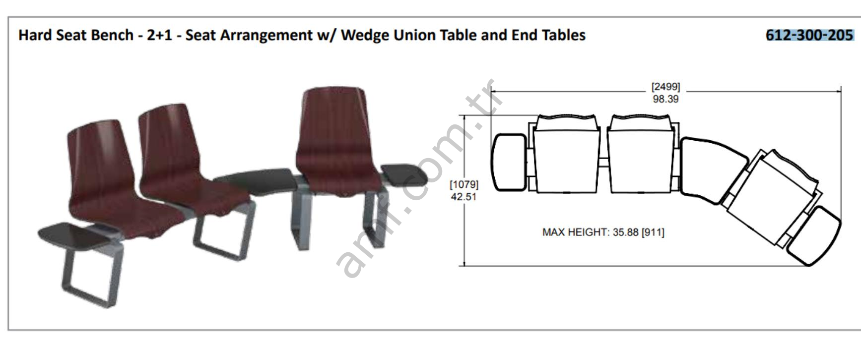 Hard Seat Bench - 2+1 - Seat Arrangement Harmony Mobilya 3 Lü Oturma Gurubu, Energy Serisi