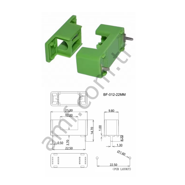 Fuse Holder Green, 5x20 Sigorta Tutucu, Yeşil, 22mm