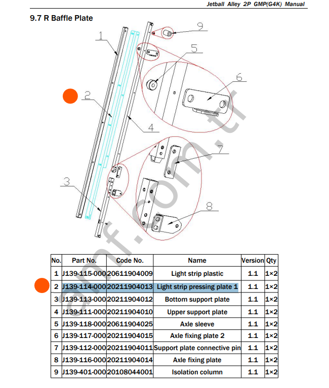 Light Strip Pressing Pvc Plate Right_J139-114-000 Jetball Alley, Led Kapağı, Sağ