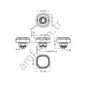 50mmx50mm Kare Buton Button, 50mmx50mm Square