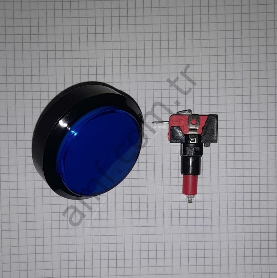 60mm Çap, Düz, Push Button, Mavi, Sviç Dahil