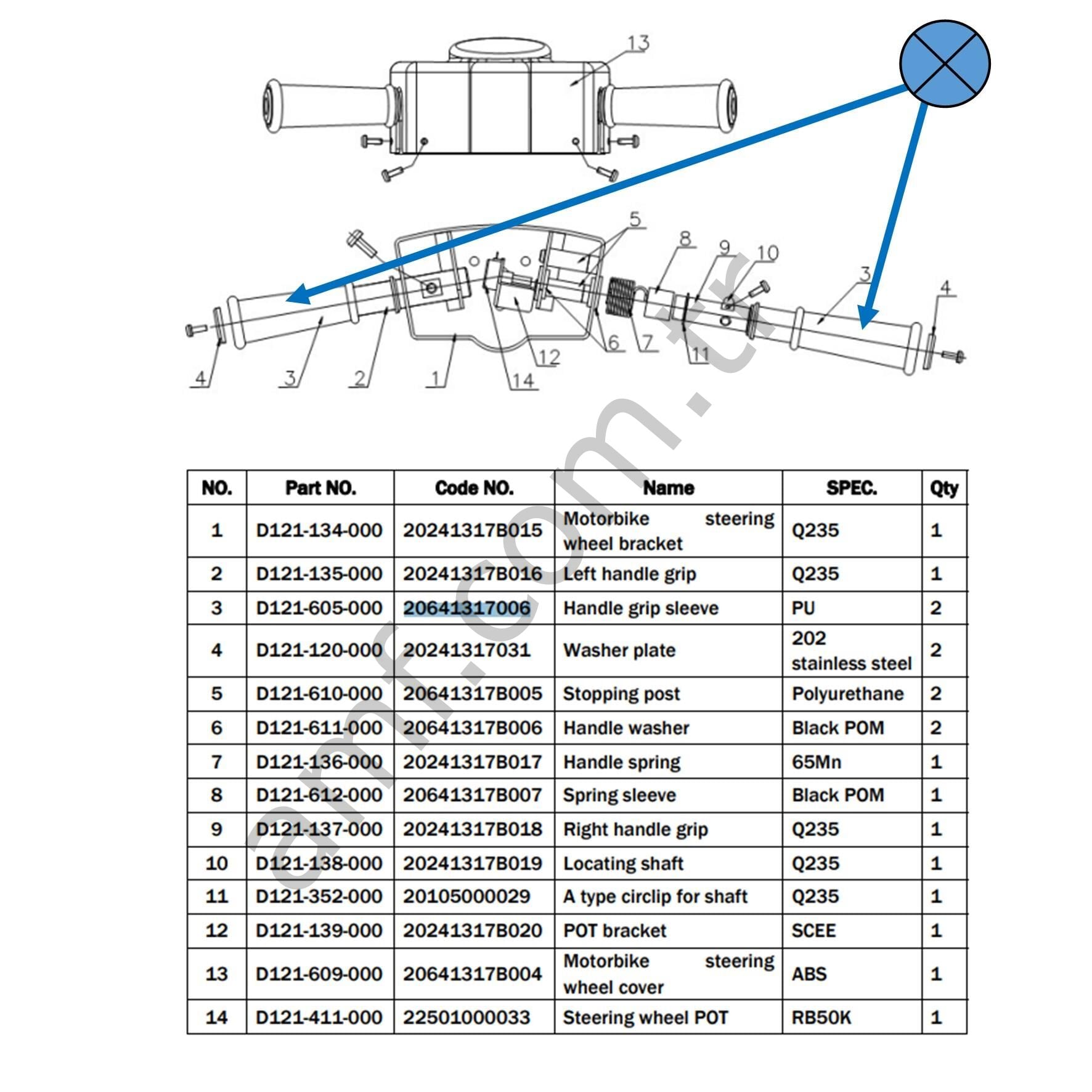 Deep Sea Drive,Handle Grip_D121-605-000 Deep Sea Drive, Duo Drive_ Motorsiklet Kol Ellik