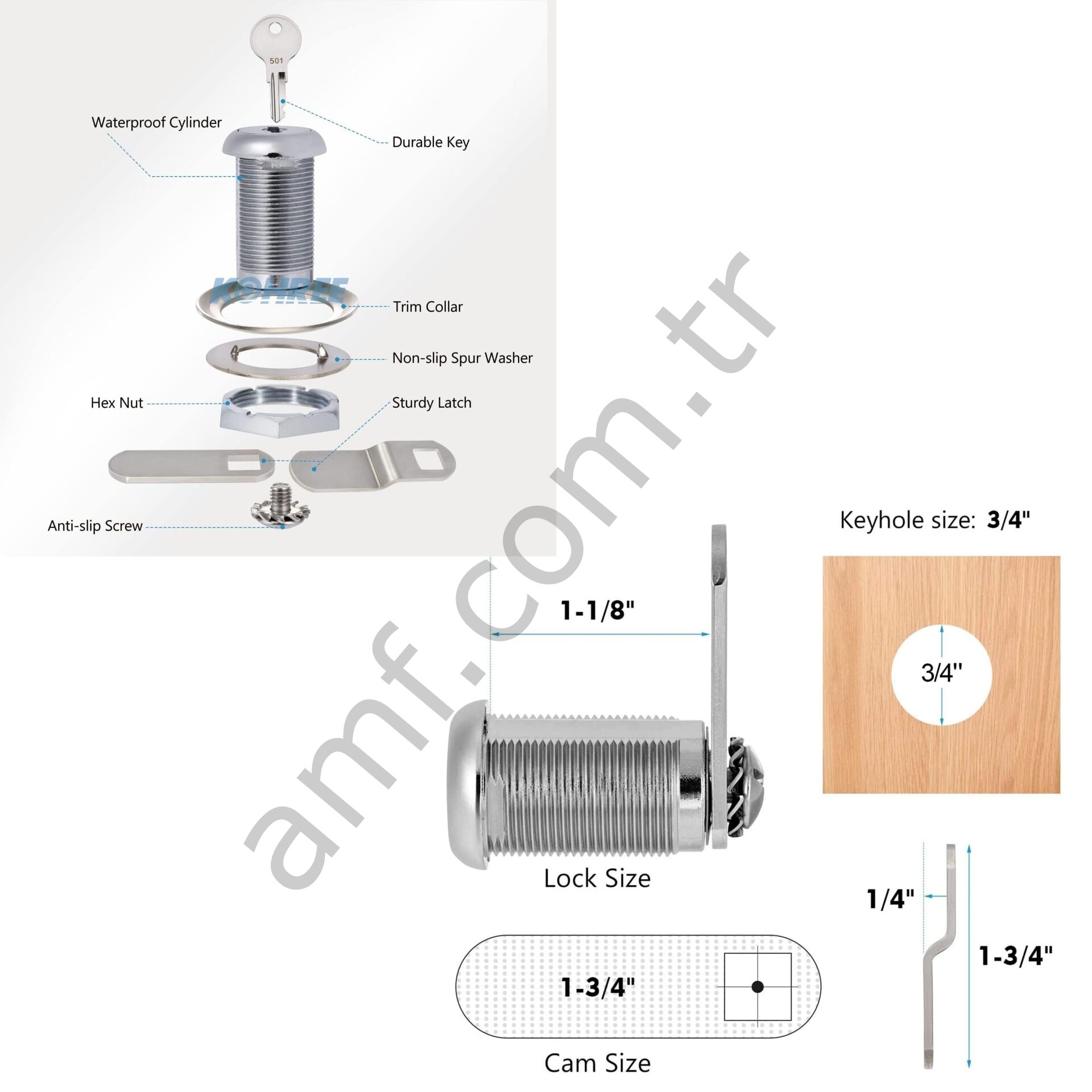 Arcade Lock&Key 1-1/8'' (28mm) Oyun Makinası Kabin Kilidi, 28mm 1nci Sınıf Kilit