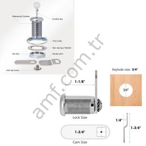 Arcade Lock&Key 1-1/8'' (28mm) Oyun Makinası Kabin Kilidi, 28mm 1nci Sınıf Kilit