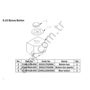 Blue Button_C146-418-000/22401150005A Coconut Bash, Büyük Dış Bükey Mavi Işık Button