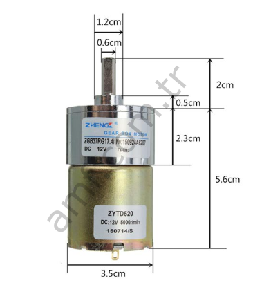 ZYTD520 Gear&Motor 12v 200rpm Redüktörlü Motor 37mm