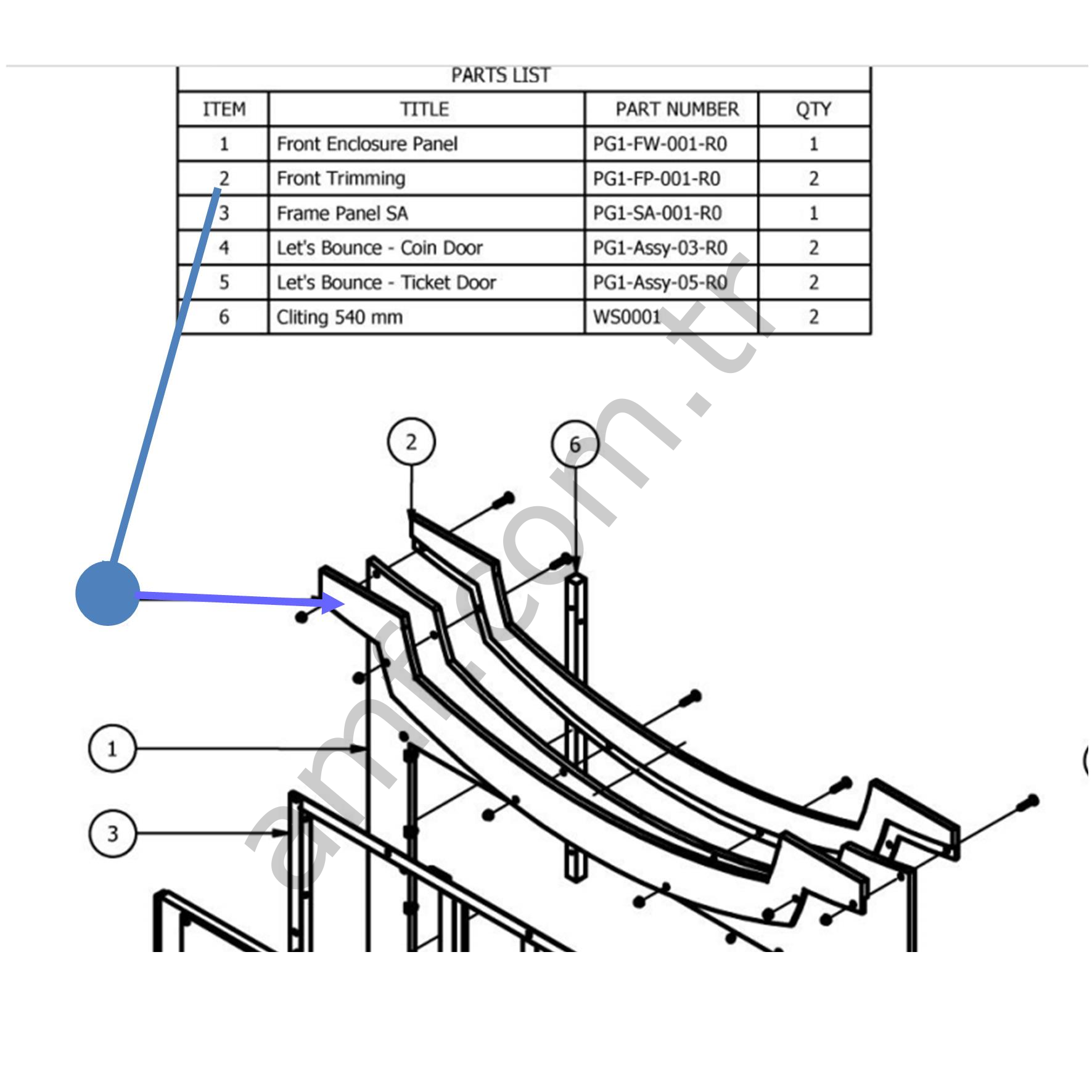 Lets Bounce, Hdpe Front Trim_PG1-FP-001-R0/LEA-190 Lets Bounce, Trim Ön Pvc Parçası
